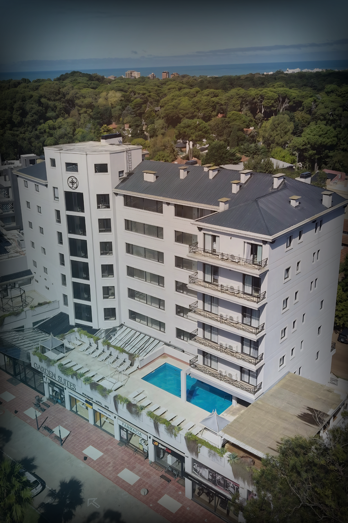 Vista aérea de Garden Suites Pinamar
